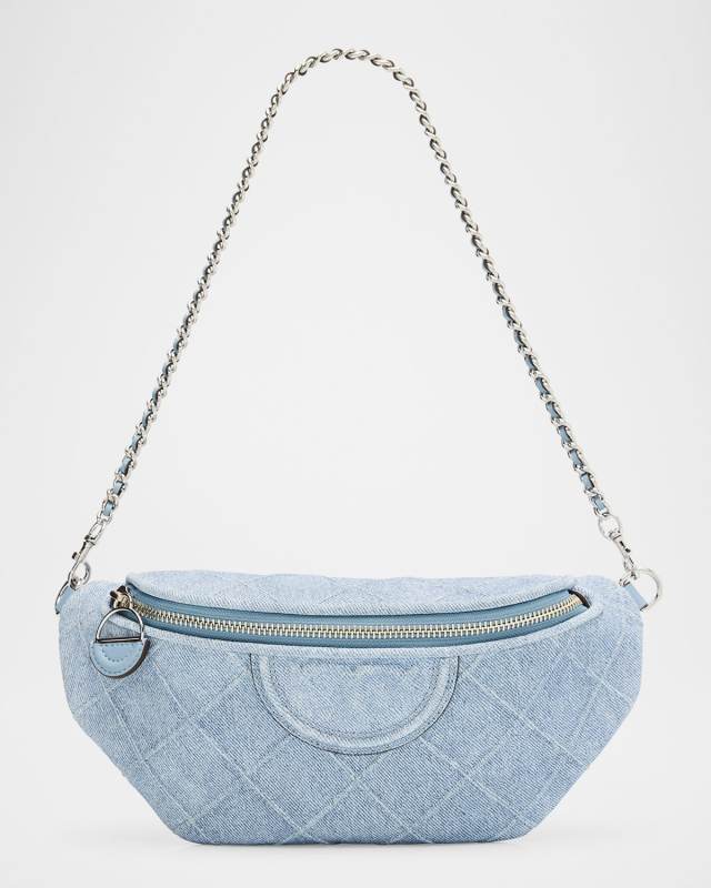 Fleming Denim-Print Suede Belt Bag